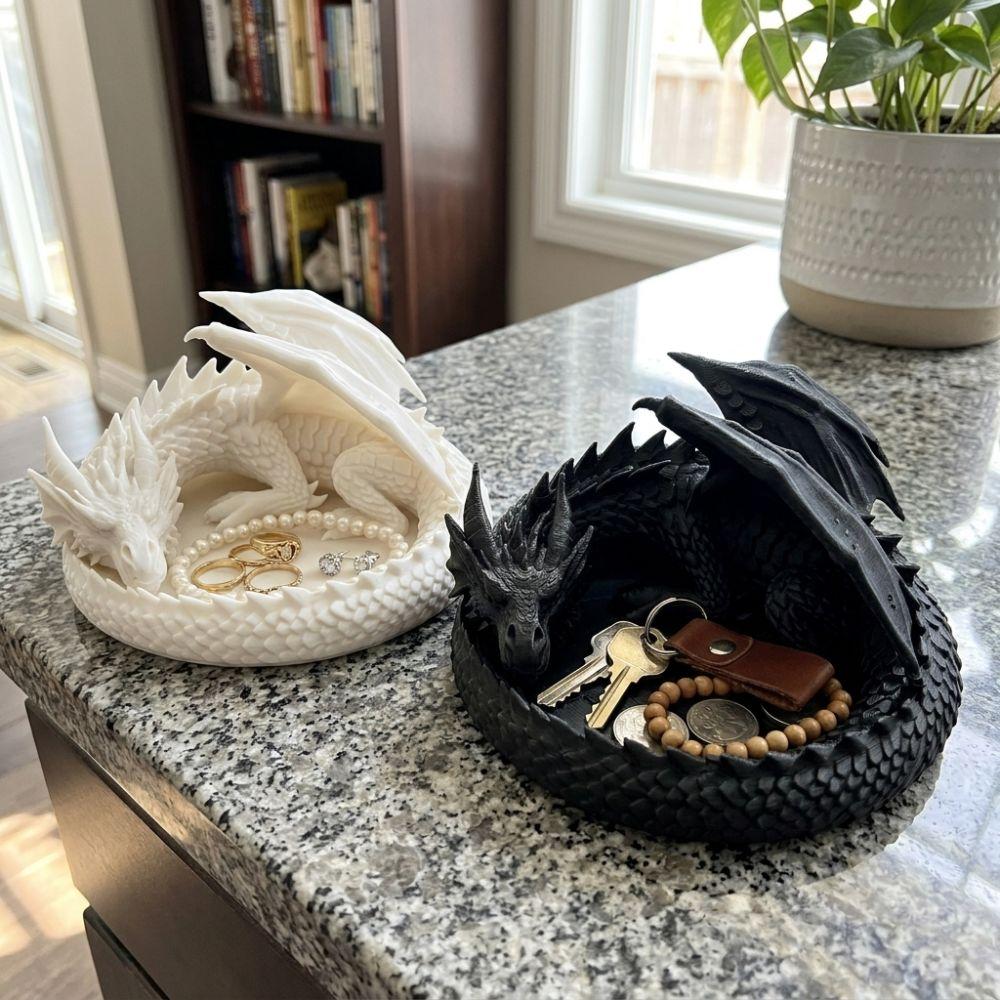 Gothic Dragon Guardian Catchall Dish 3D Printing Dragon Shaped Trinket Bowl Home Decor