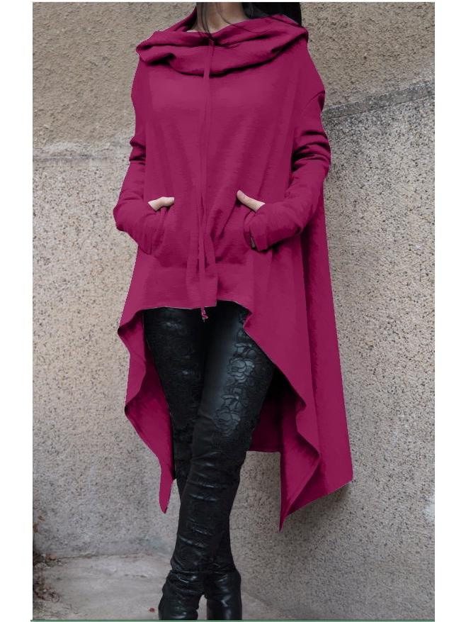 Женская однотонная удлиненная толстовка с капюшоном - 10 цветов, 8 размеров в наличии.