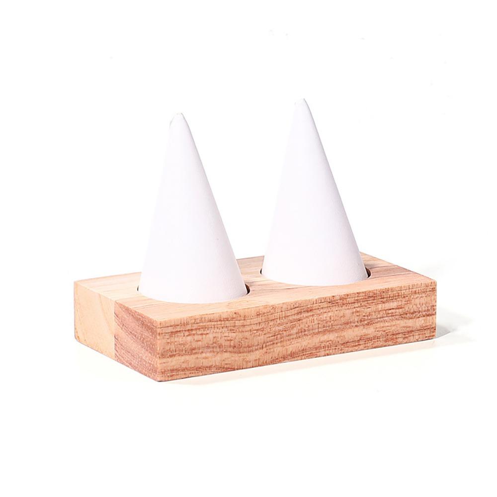 Jewelry Display Cone Shape Rings Holder Storage Rack Wooden Rings Organizer Girls Women