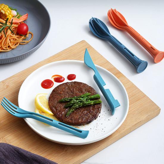 3 шт./компл. 3 в 1, дорожный складной набор столовых приборов, японский стиль, пластиковый резак, вилка, ложка, набор студенческой посуды, домашний школьный лагерь, кухонная посуда