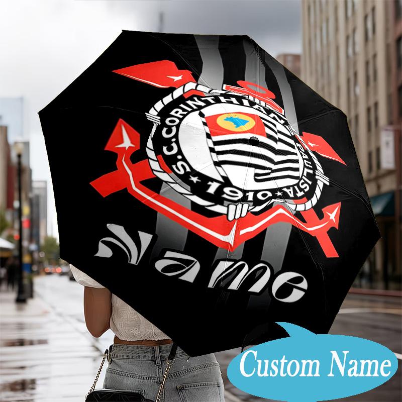 Custom Name Corinthians Team Crest Umbrella Folding Umbrella, Automatic Umbrella - 8-Frame for Travel, Casual Lightweight Personalized Gifts