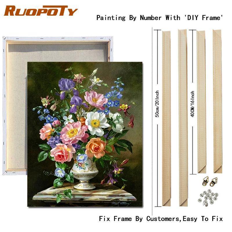 RUOPOTY DIY Frame Oil Painting By Numbers Daisy Flower Acrylic Home Decor On Canvas Wall Art Picture Rose For Living Room