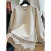 Lace Splicing Fake Two-piece Pullover Round Neck Sweatshirt for Women Loose Versatile Top