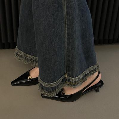 Черные женские балетки, сандалии-слингбэки, туфли-лодочки с острым носком, мягкая подошва, слипоны, повседневная тонкая обувь, удобная женская рабочая обувь