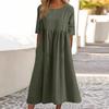 Round Neck 5 Points Sleeve Large Size Casual Loose Long Solid Color Dress