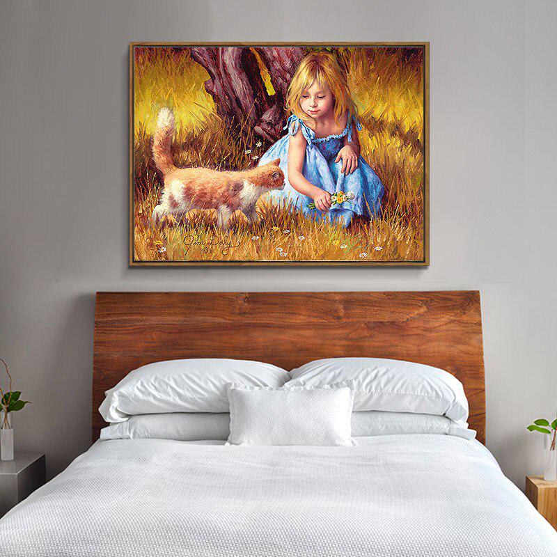 5D Алмазная картина Портрет девушки и котенка Алмазная вышивка Крестиком Полный круглый Алмазная мозаика