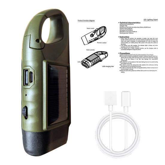 Солнечный и ручной фонарик 5-в-1 Аварийный светодиодный свет с зарядкой Type-C Водонепроницаемый портативный внешний аккумулятор для кемпинга и использования на открытом воздухе