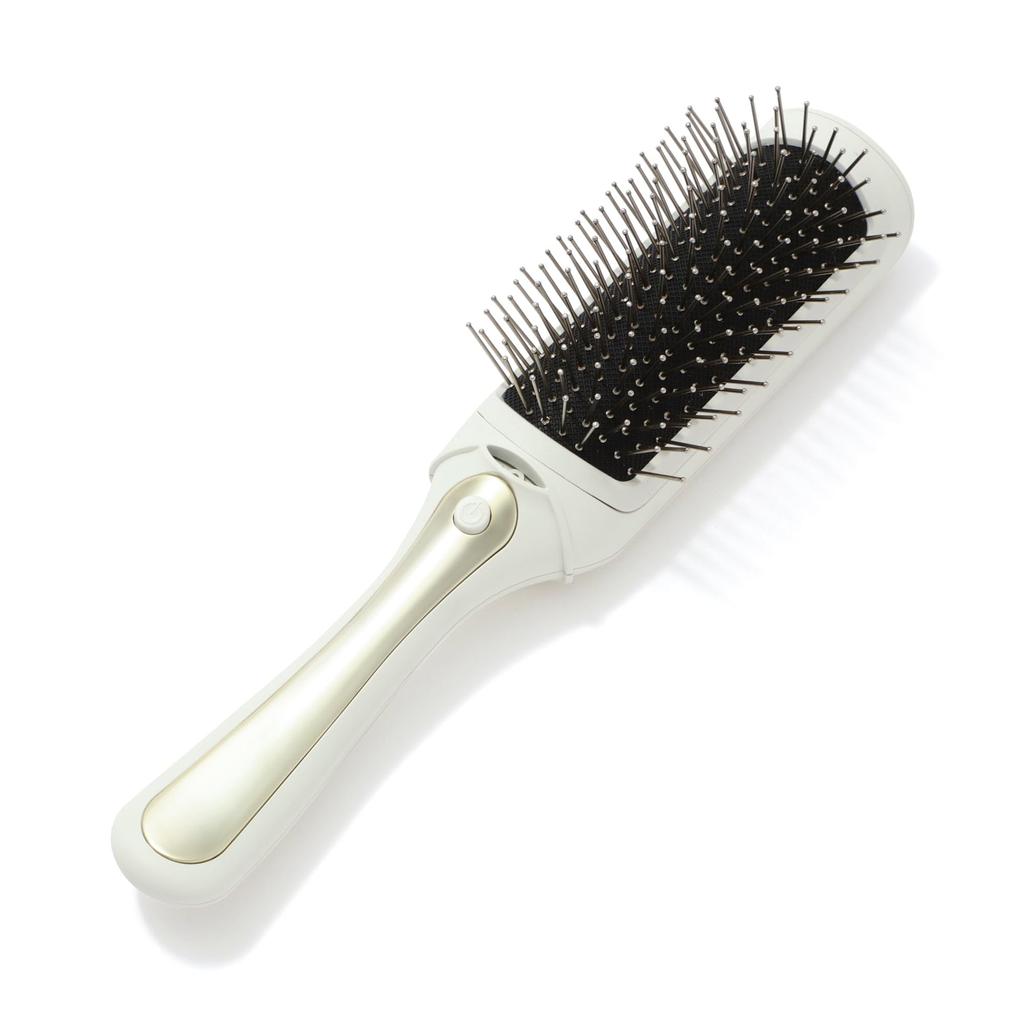 Francfranc Salon Vibrating Ion Hairbrush, White, Negative Ions, Battery-Operated, Electric Brush, Scalp Care, Gift