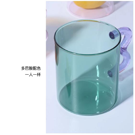 Colored Glass Cup with Wave Handle Coffee Breakfast Cup Large Capacity Milk Cup Microwaveable Cross-border