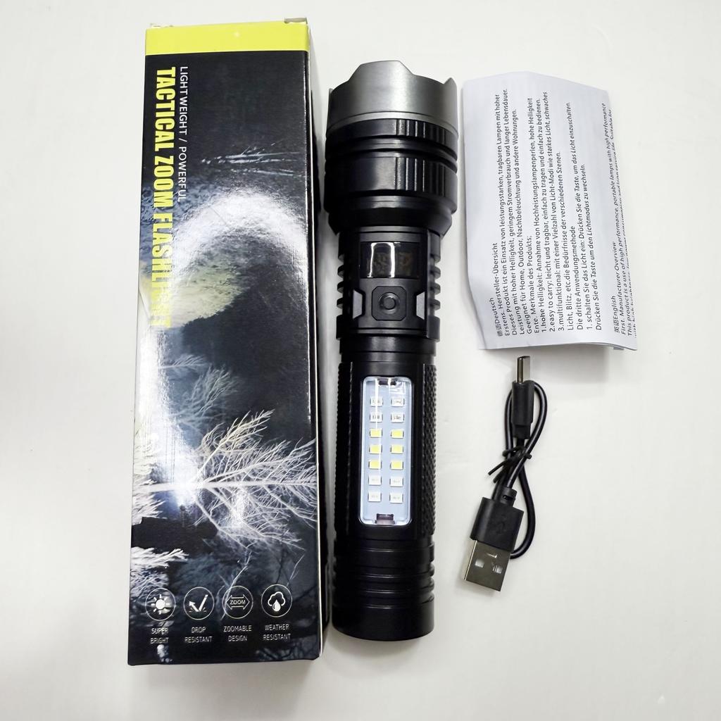 Сверхъяркий светодиодный фонарик перезаряжаемый с переменным зумом и красным/синим частотным миганием для кемпинга, рыбалки, семьи, чрезвычайных ситуаций, прочный