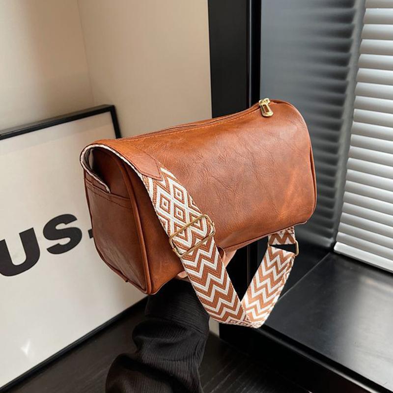 High Quality PU Leather Wide Shoulder Strap Shoulder Bag Women Vintage Ladies Small Handbag Pillow Messenger Crossbody Bag