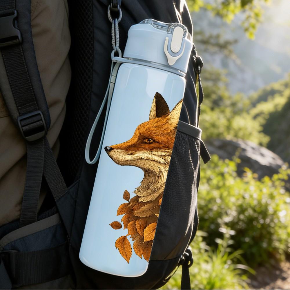 1PC Autumn Leaf Fox Portrait 750ml Color Plastic Sports Water Bottle Leakproof Flip Straw Lid Suitable for Sports Office Home Use