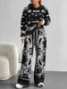 European And American Autumn And Winter Casual Retro Pattern Long-Sleeved Suit Women'S Hooded Sweater Trousers Two-Piece Set