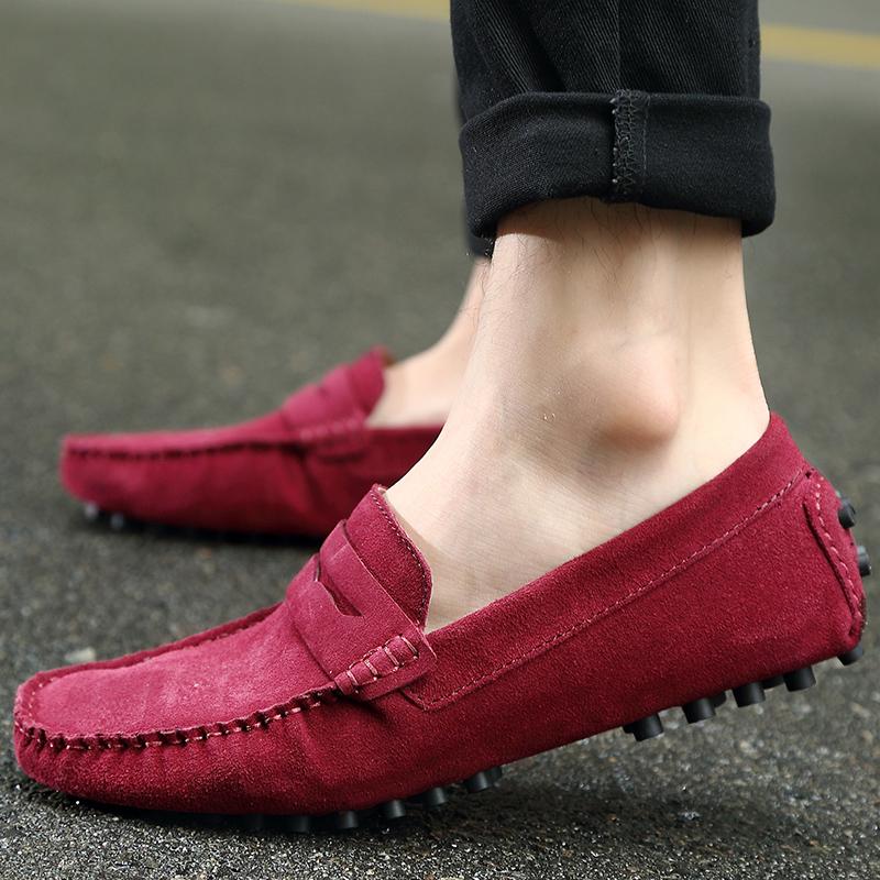 Модная мужская повседневная обувь Модная мужская обувь Ручная работа Замшевые мужские лоферы Мокасины Слипоны Мужские балетки Мужская обувь для вождения Синий Размер 46