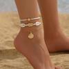 Набор из 3-х многослойных браслетов на щиколотку с ракушками каури, золотой, с белым бисером, изящный, в стиле бохо, для летнего пляжного отдыха, женские украшения