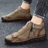 Men Handmade Leather Shoes Casual Wide Head Hiking Shoes Outdoor High Top Walking Driving Shoes Over Sized