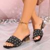 Женская обувь с открытым носком, женские тапочки, модные босоножки с бисером, женские летние босоножки больших размеров на однотонном каблуке для женщин
