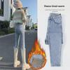 Women's Korean Style High Waist Slim Fit Skinny Jeans with Velvet Lining for Autumn and Winter