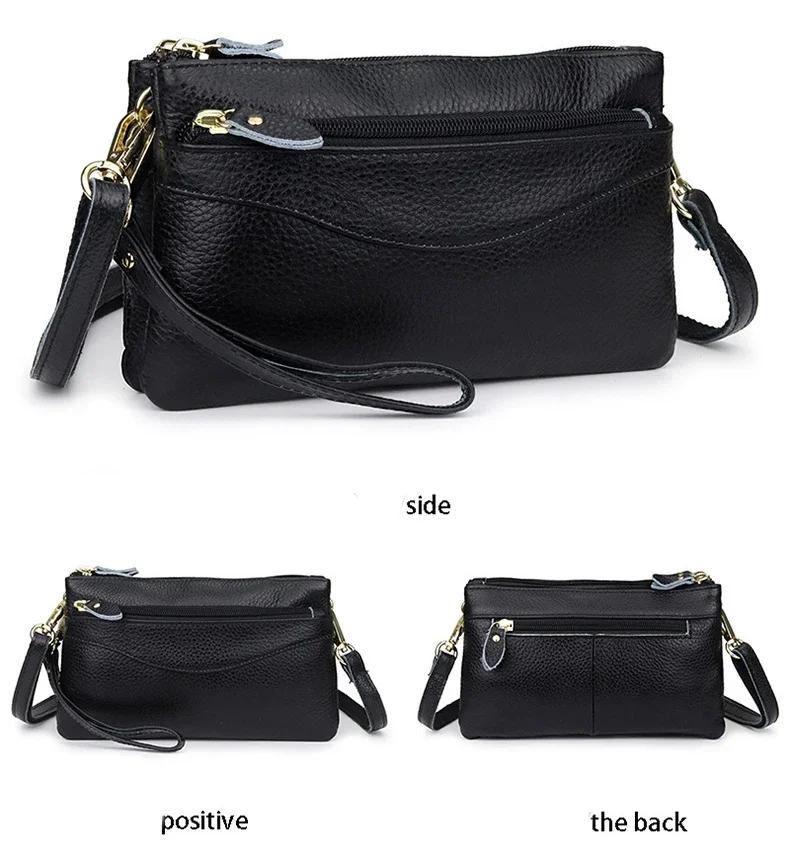 Genuine Leather Women Crossbody Bag Small Shoulder Handbags Casual Wristlet Clutch Purse Large Capacity Messenger Bags for Women