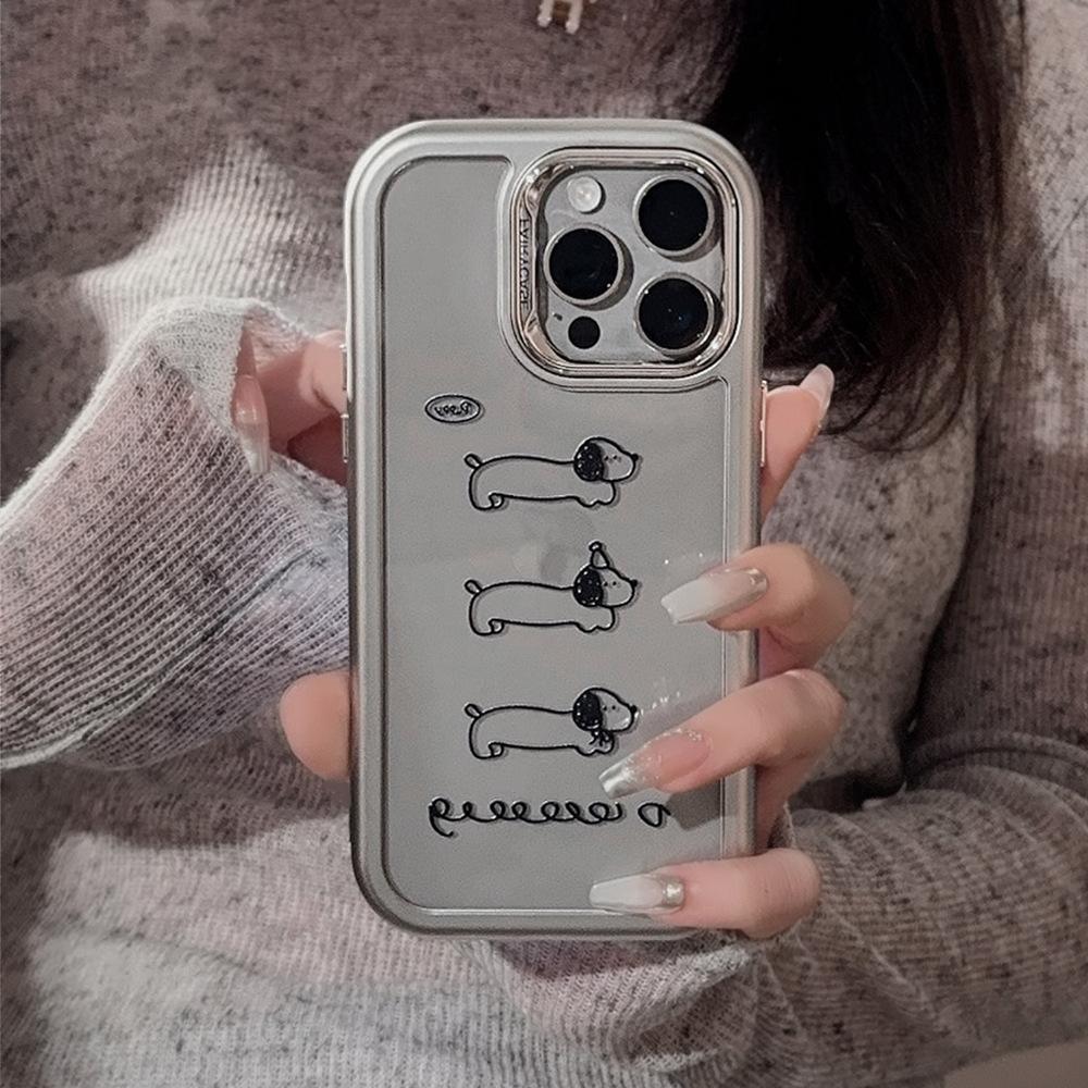 ins electroplated dog iPhone 15 Pro Max Apple phone case 14 acrylic 16 compatible 13 simple lines
