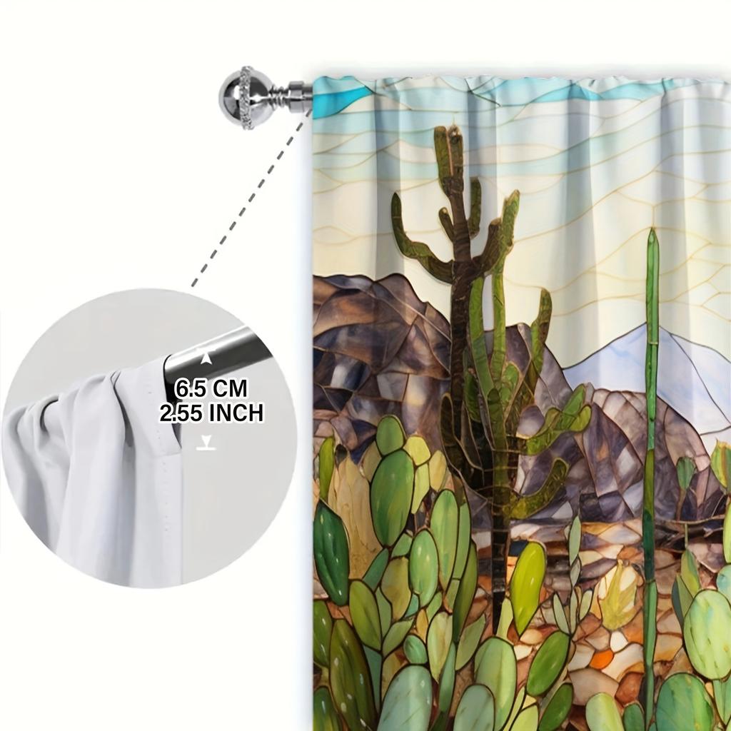 2 шт. занавески с принтом пустынного кактуса для домашнего декора - оконные карманы с карнизом для спальни, офиса, кухни и гостиной