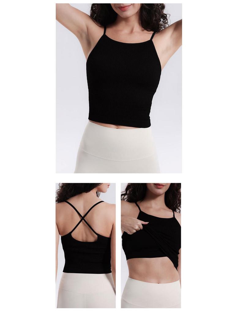 Йога Слитный Ударопрочный Топ-майка Спортивный бюстгальтер с нагрудными вкладышами и красивым дизайном спины для женщин