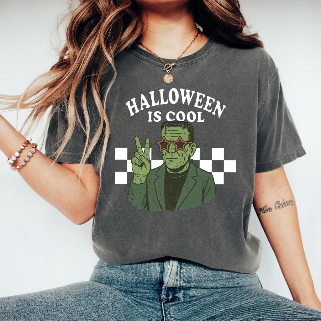 Halloween is Cool Shirt, Retro Halloween Tee, Simple Spooky Season Shirt, Frankenstein Graphic Tee, Vintage Horror Movie Shirt, Cute Fall