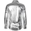 Men Performance Shirt Glossy Surface Turn-down Collar Single-breasted Long Sleeves Buttons Satin Club Party Stage Show Shirt