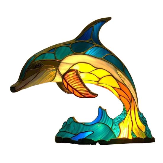 Витражная настольная лампа с изображением животных на батарейках, винтажный ночник с изображением животных для дома, офиса, спальни, детской комнаты, прикроватная настольная лампа