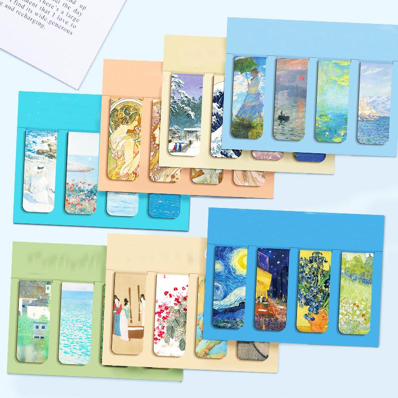 Creative Magnetic Bookmarks 4pcs Aesthetic Stationery Book Accessories Student Reading Marker Retro Literary Teacher'S Day Gift