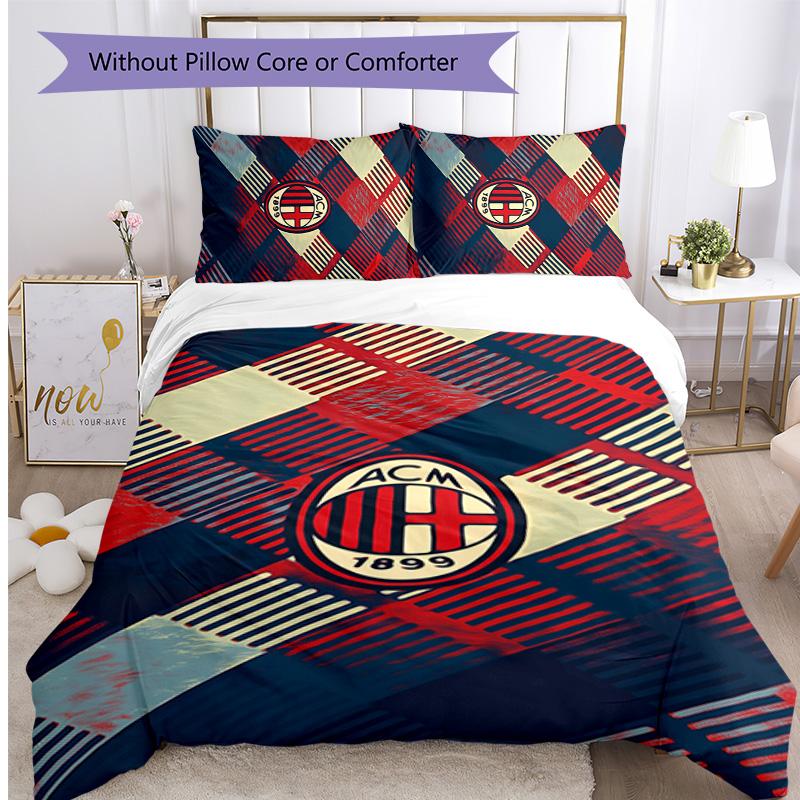 AC Milan Pattern Printed 3PCS Bedding Set Soft Skin-Friendly Washable Duvet Cover & Pillowcases Set All Season Bedroom