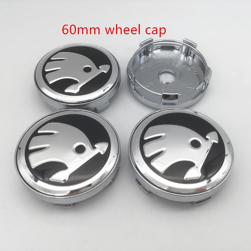 GAM1 4pcs 56mm 60mm 65mm 68mm black/green For Skoda Car emblem Wheel hub Center Cap Badge covers sticker Decals Styling accessories