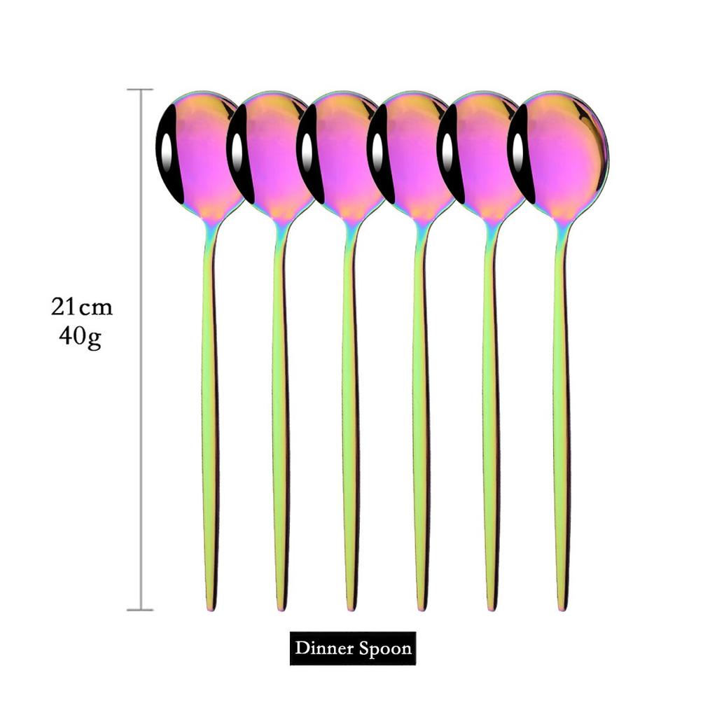 6 шт. красочная столовая посуда, набор ложек, зеркало с длинной ручкой, ложка из нержавеющей стали, столовые приборы, посуда, кухонные аксессуары