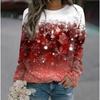 Ladies' Christmas Snowflake Print Round Neck Long Sleeved T-shirt Fashionable Casual Top Pullover Clothing