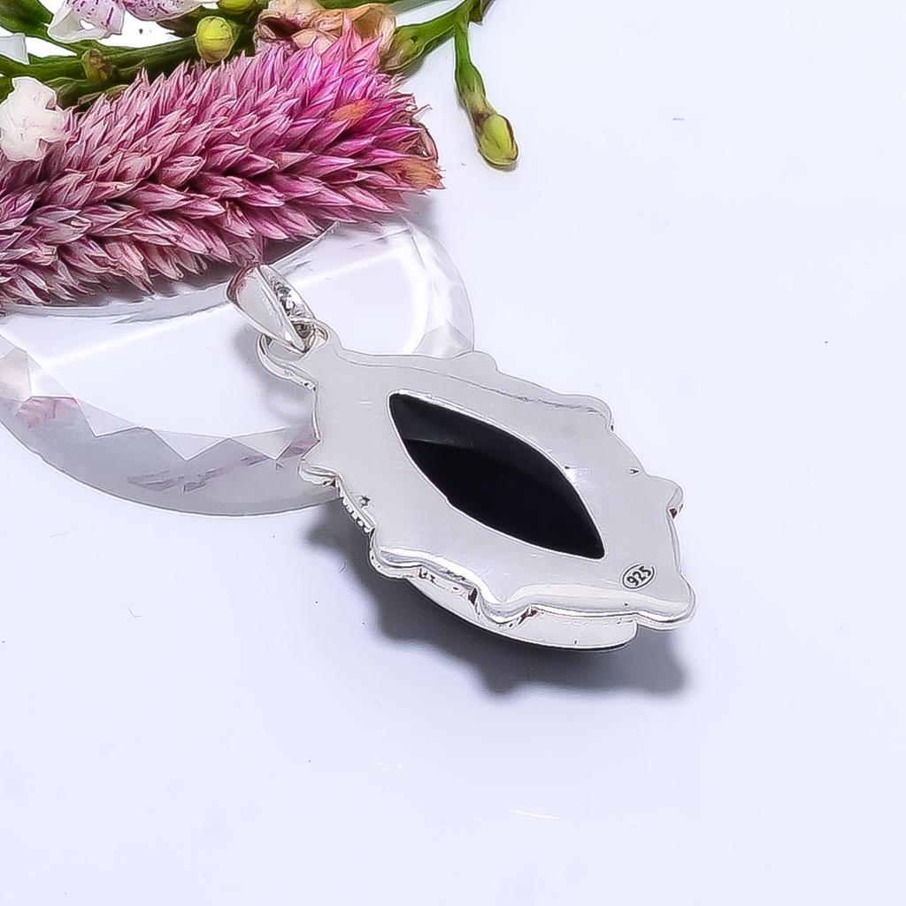Black Onyx - Brazil 925 Sterling Silver Pendant V9031, Black Pendant, Marquish Pendant, Valentin's Day Gift, Gift For Her, Birthday Gift, Handmade Jew