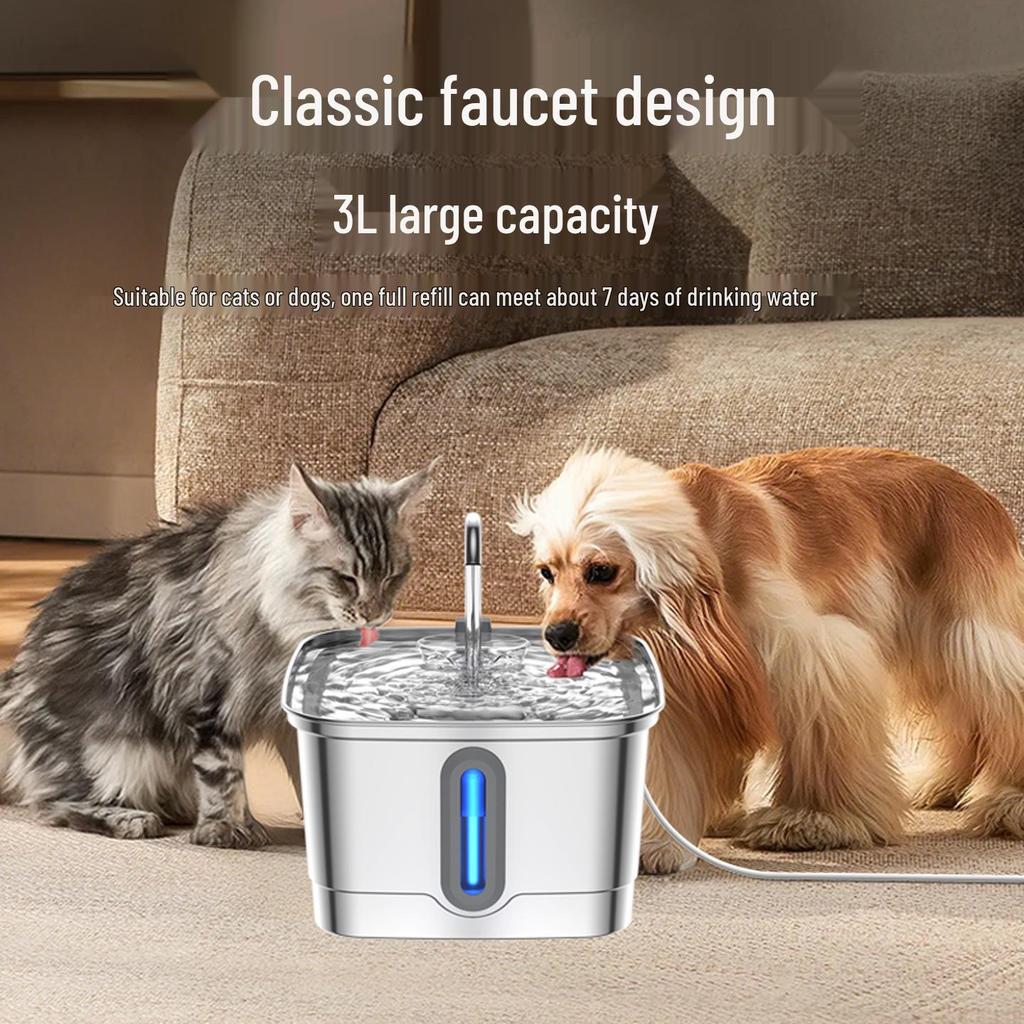 Автоматическая поилка для домашних животных из нержавеющей стали объемом 3 л с умной циркуляцией для кошек и собак