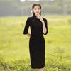 Improved Cheongsam Dress Black Temperament Long-sleeved Cheongsam