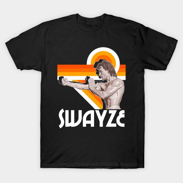 Asian Size Men Black Print T-shirt Patrick Swayze Shirtless Hot Bod Fanart Tribute No-Cut Heat Transfer Print Cotton Tshirt