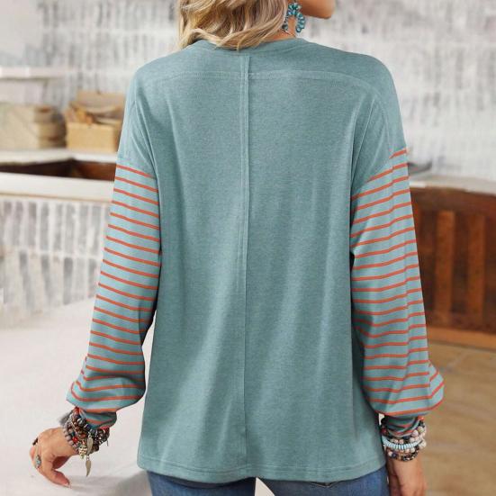 Женская футболка с круглым вырезом и длинным рукавом, контрастного цвета, свободный крой