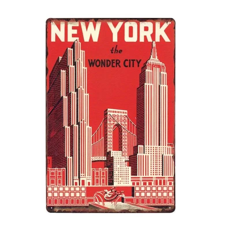 New York Metal Posters Vintage Tin Sign USA Flag Bar Pub Club Toilet Wall Decor Home Plate Retro Plaques 20x30 Cm