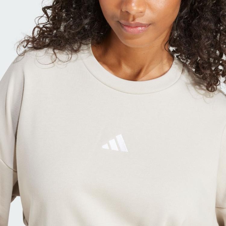 Adidas Comfortable Striped Crew Neck Pullover Sweatshirt Women Tops Miracle-Alum-Brown White JE0014