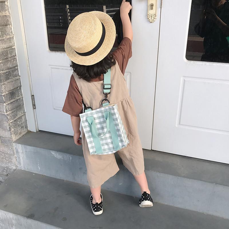 Trendy Children's Shoulder Bag Versatile Plaid Canvas Crossbody Bag For Kids