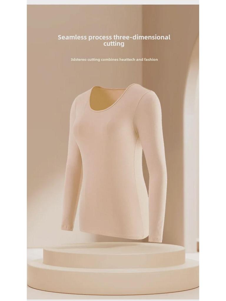 Женский термосвитер из чистого хлопка с длинными рукавами - круглый вырез, теплый топ на осень/зиму