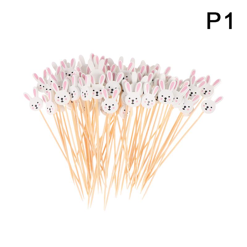 100Pcs Easter Disposable Bamboo Skewers Rabbit Eggs Food Picks Fruit Fork Sandwich Buffet Stick Easter Decoration 2024 Birthday