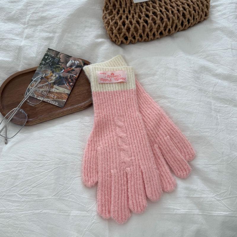 Женские длинные перчатки крупной вязки с цветными блоками для осени/зимы - Теплые, Защищающие от холода, Утепленные, для защиты рук при езде на велосипеде