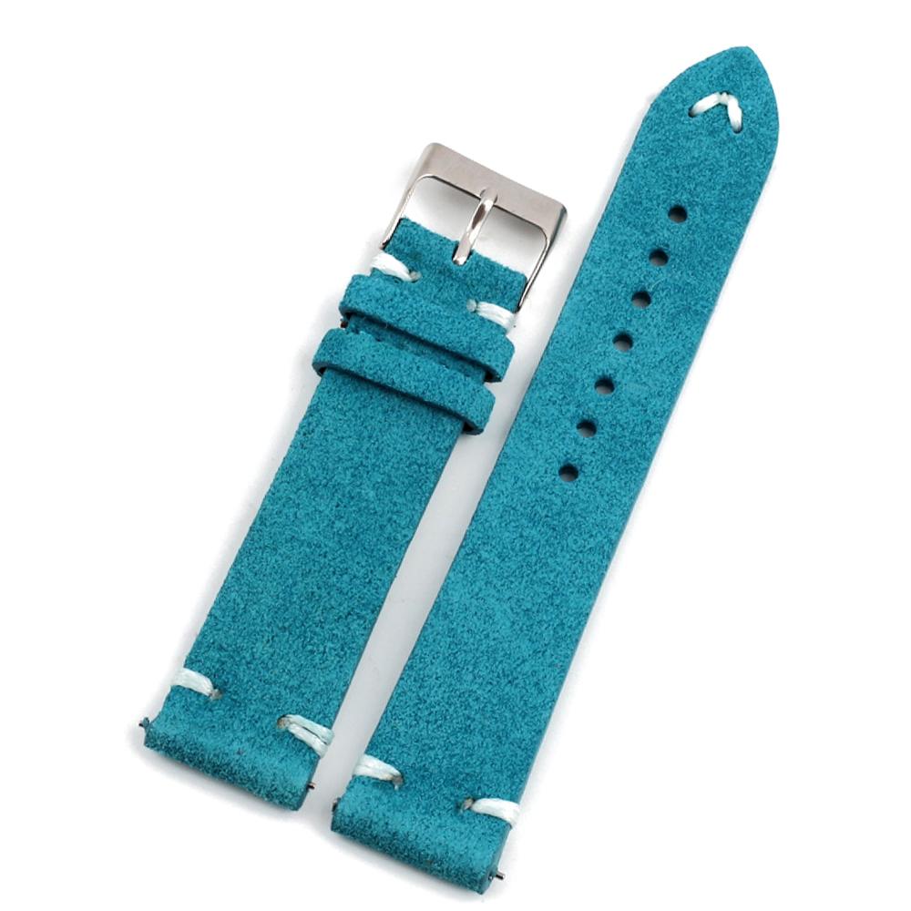 Vintage Genuine Suede Leather Strap 18mm 20mm 22mm 24mm Brown Yellow Blue Handmade Stitching Watch Band Replacement Wristband