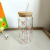 2 Pcs/sets Cute Butterfly Knot Glass Cup With Bamboo Lid And Straw, Birthday Gift, Cold Drink Pattern, Holiday Gift, 470ml