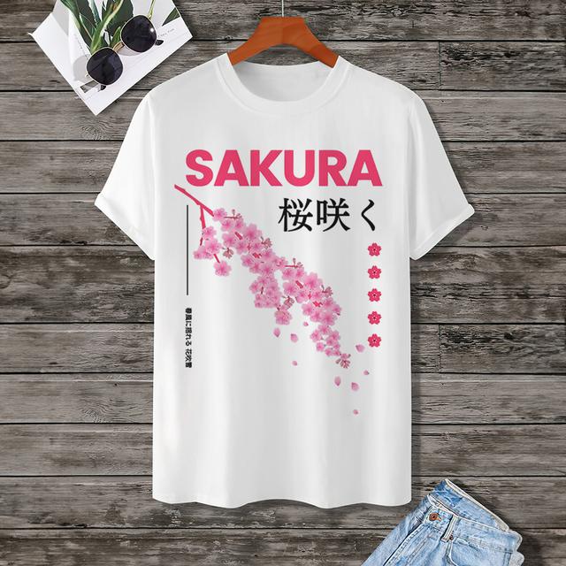 Men's T-Shirt Japanese T-Shirt Tops Fashion Short Sleeved Tees 3d Cherry Blossom Pattern New Summer Plus Size Clothing