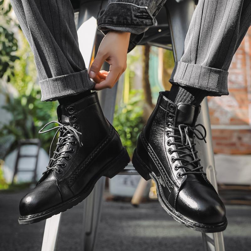 Fashion Mens Ankle Boots Classic Handmade Leather Boot Fashion Motorcycle Boots Lace Up Non Slip Trekking Boot Work Safety Boots for Men