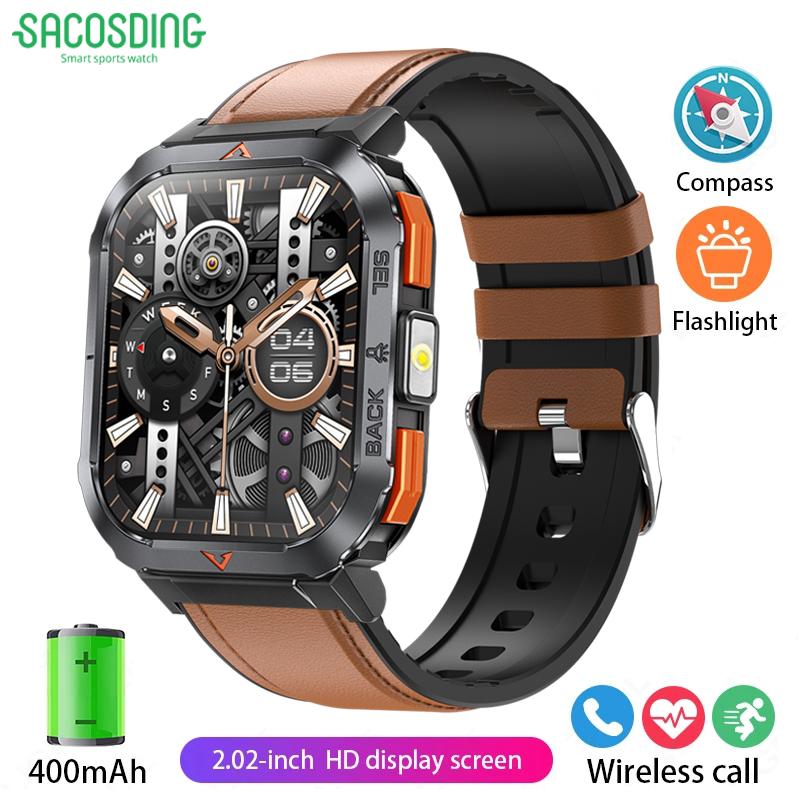 SACOSDING Smart Watch Waterproof 2.02" TFT Men Sport With Compass And LED Flashlight Health Monitoring Fitness Tracking Bluetooth Call Smartwatch